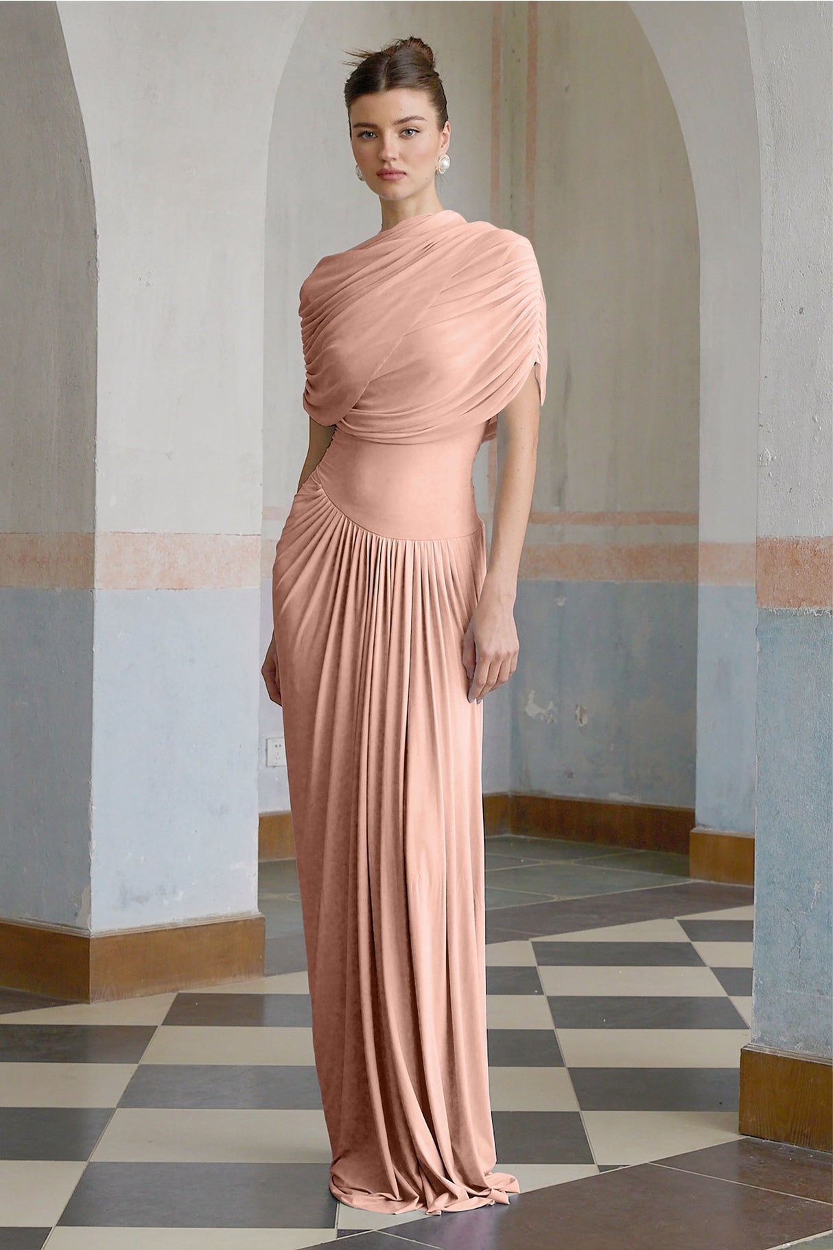 Aurohaya Catherine asymmetrical pleated maxi dress in Pink