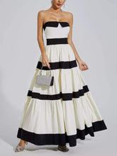 Elegant Striped Bow A-Line Maxi Dress