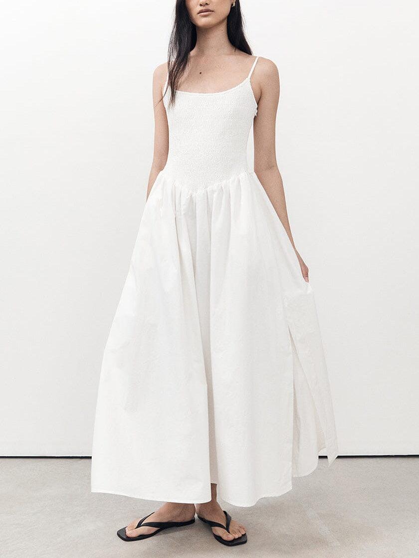 Aurohaya Fashionable Spaghetti Strap Solid Color Slit Midi Dress