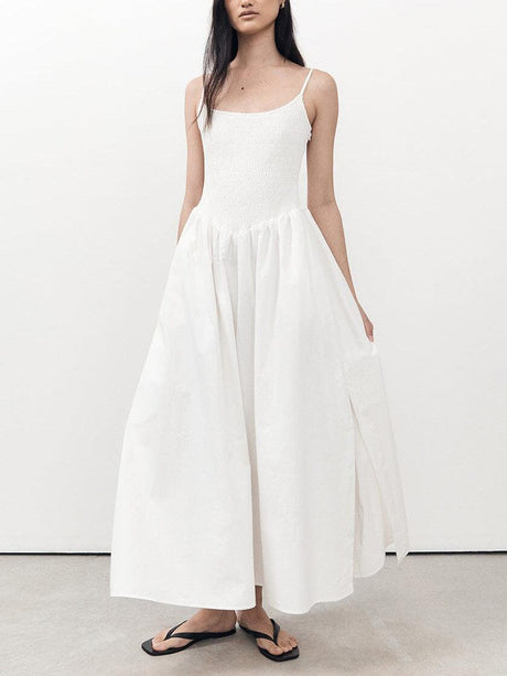 Aurohaya Fashionable Spaghetti Strap Solid Color Slit Midi Dress