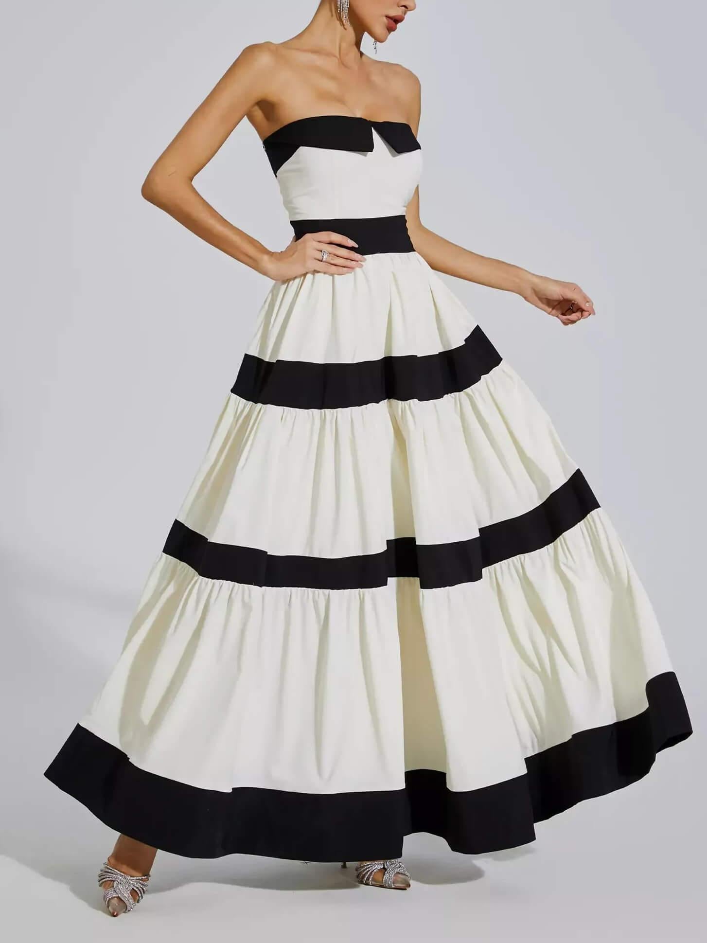 Aurohaya Elegant Striped Bow A-Line Maxi Dress