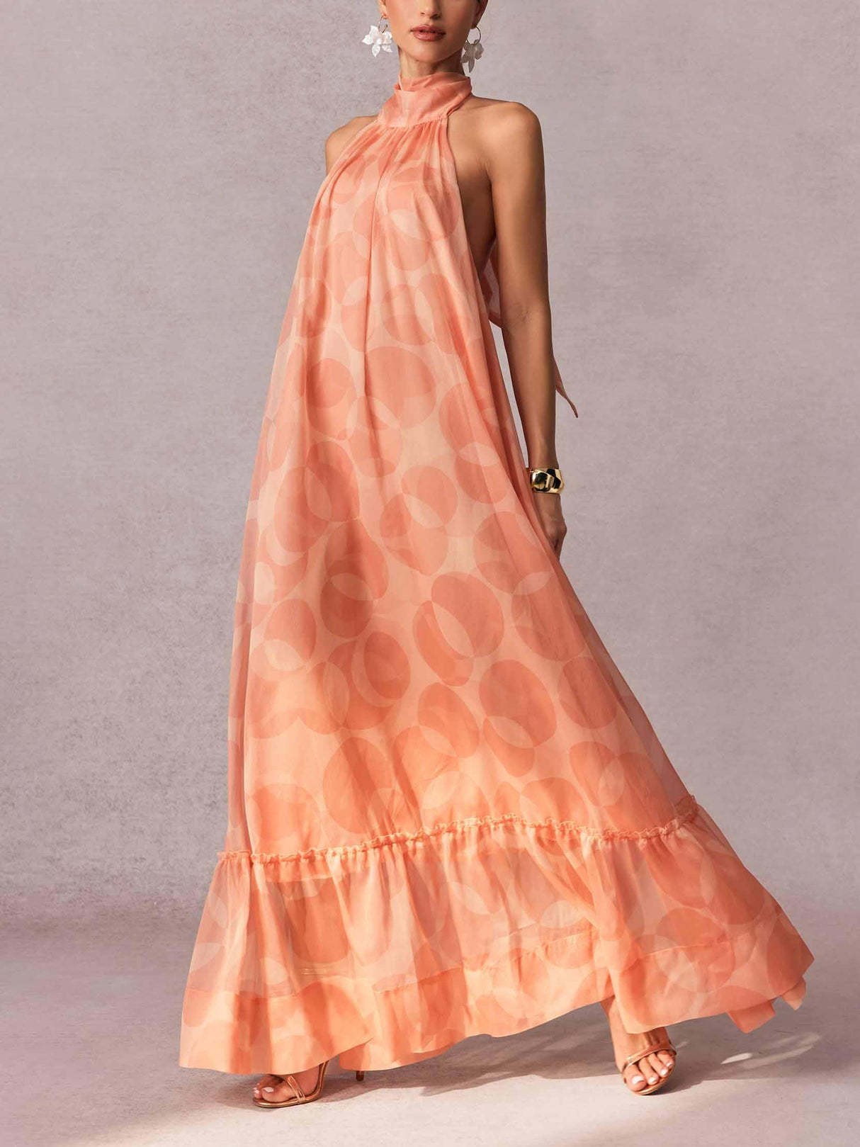 Aurohaya Halter Neck Bright Geometric Print Maxi Dress