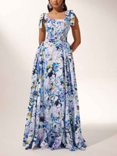 Bow Strap Hydrangea Print Maxi Dress
