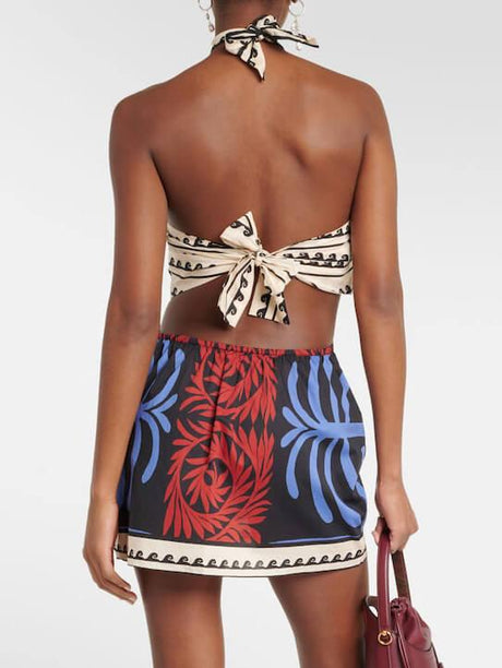 Aurohaya Unique Summer Print Halter Neck Mini Dress