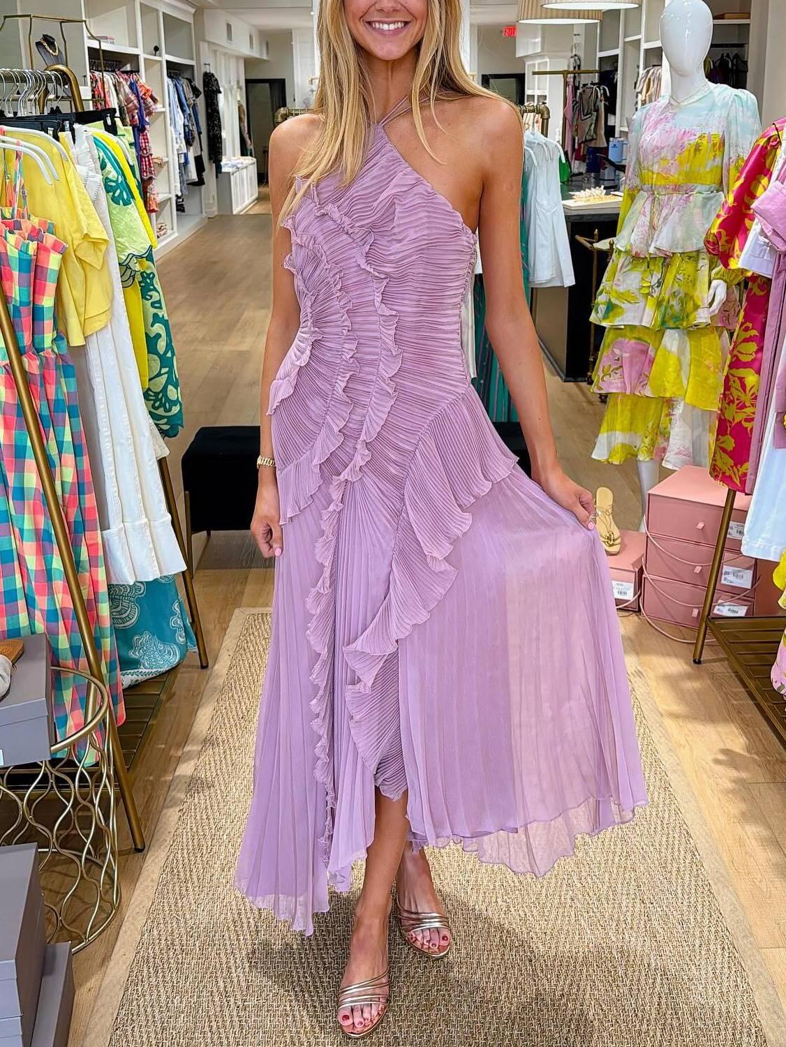 Aurohaya Halter Neck Pleated Backless Dress