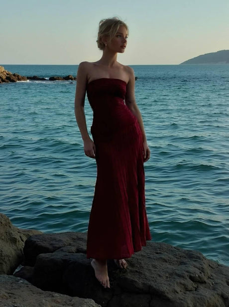 Aurohaya Slim-Fit Tube Top Knit Maxi Dress