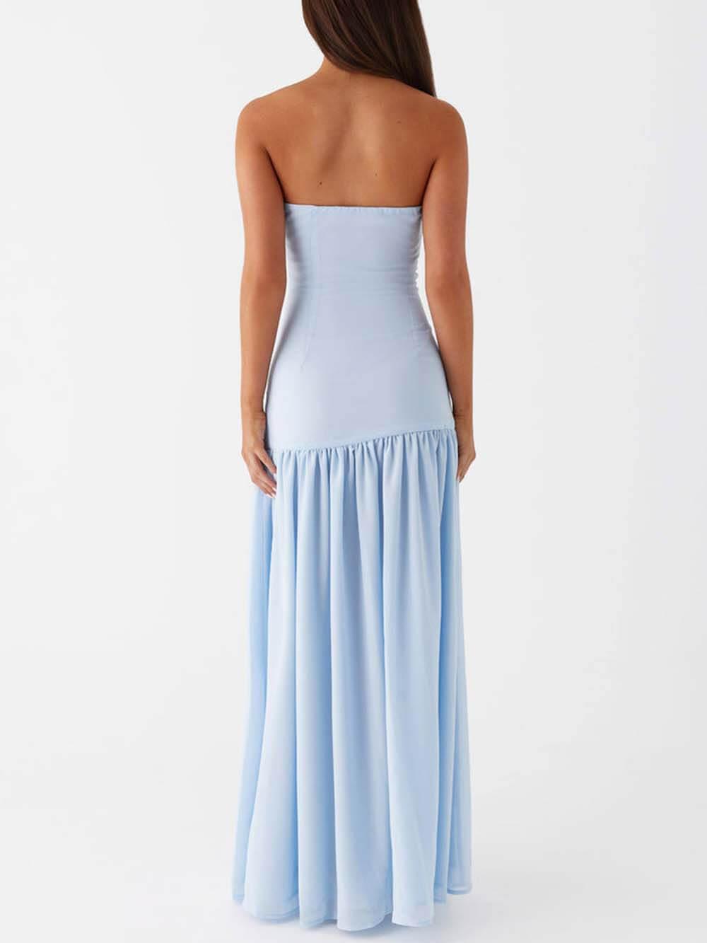 Aurohaya Exquisite Backless Pleats Strapless Maxi Dress