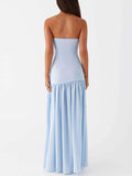 Aurohaya Exquisite Backless Pleats Strapless Maxi Dress