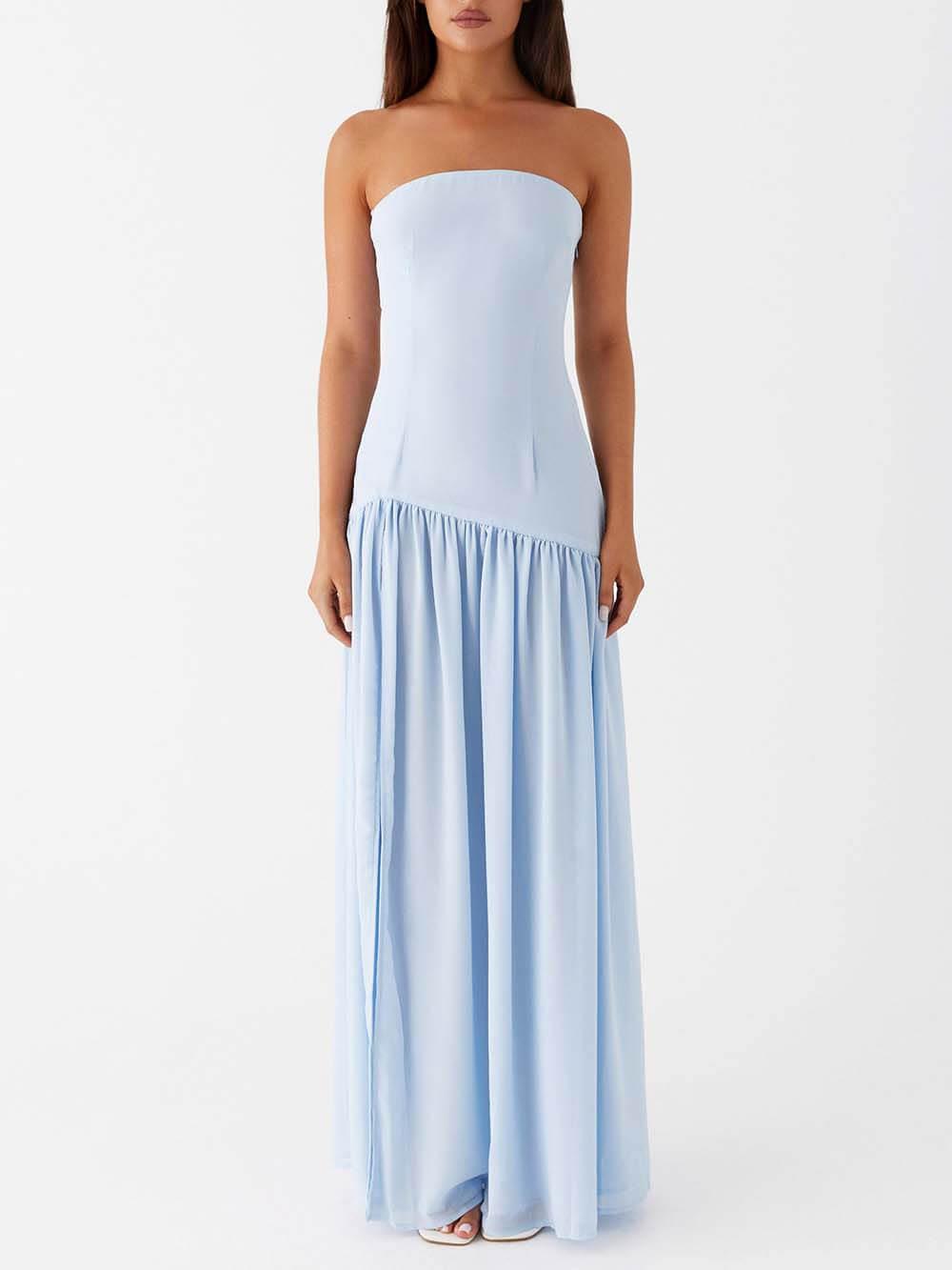 Aurohaya Exquisite Backless Pleats Strapless Maxi Dress