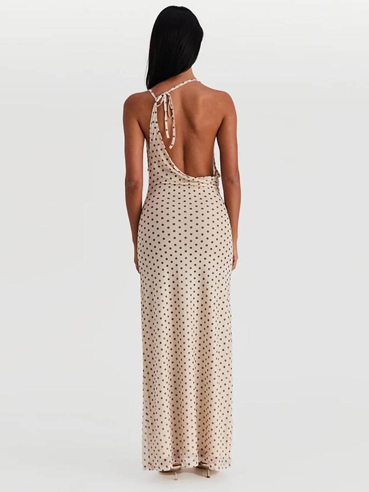 Aurohaya Polka Dot Suspender Irregular Swing Collar Dress