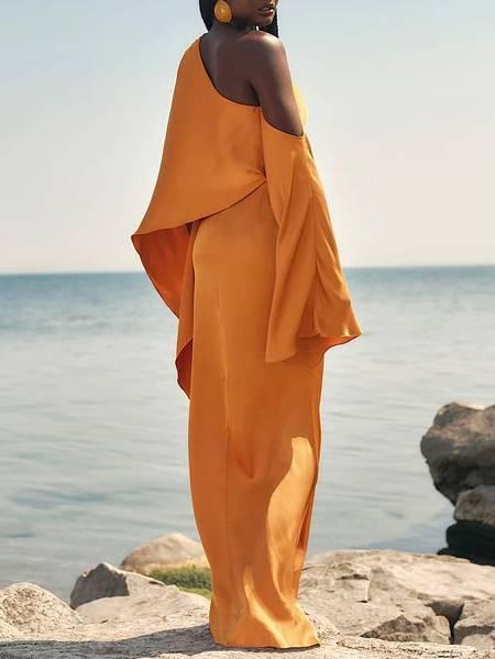 Aurohaya Off-Shoulder Asymmetric Slit Maxi Dress