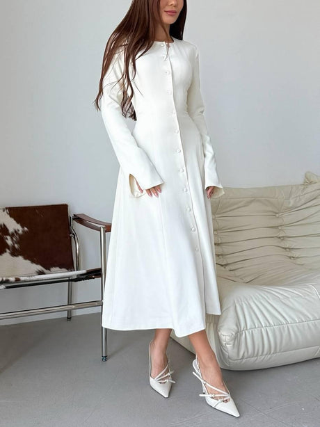 Aurohaya Slim-Fit High-Waist Lace-Up A- Line Midi Dress