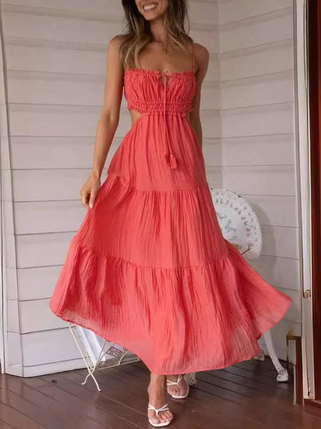 Aurohaya Sling Hollow Backless Large Pendulum Dress Orange