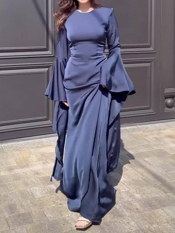 Aurohaya Ruffled Sleeve Design Maxi Dress Blue