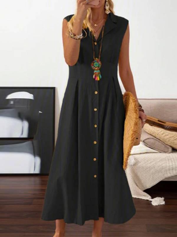 Aurohaya Lapel A- Line Dress Black