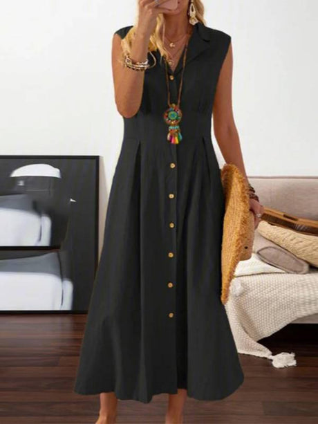 Aurohaya Lapel A- Line Dress Black