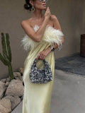 Light Luxury Feather Tube Top Maxi Dress