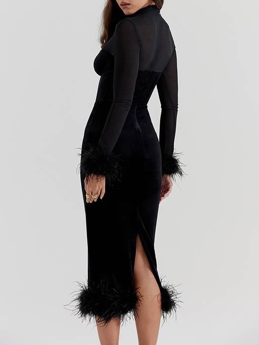 Aurohaya Mesh Patchwork Velvet Corset Dress