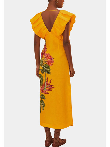 Aurohaya V-neck Pleated Print Dress