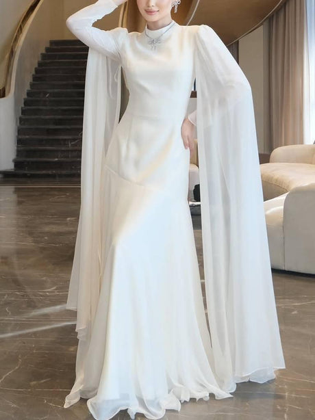 Aurohaya High Waist A- Line Skirt Maxi Dress White