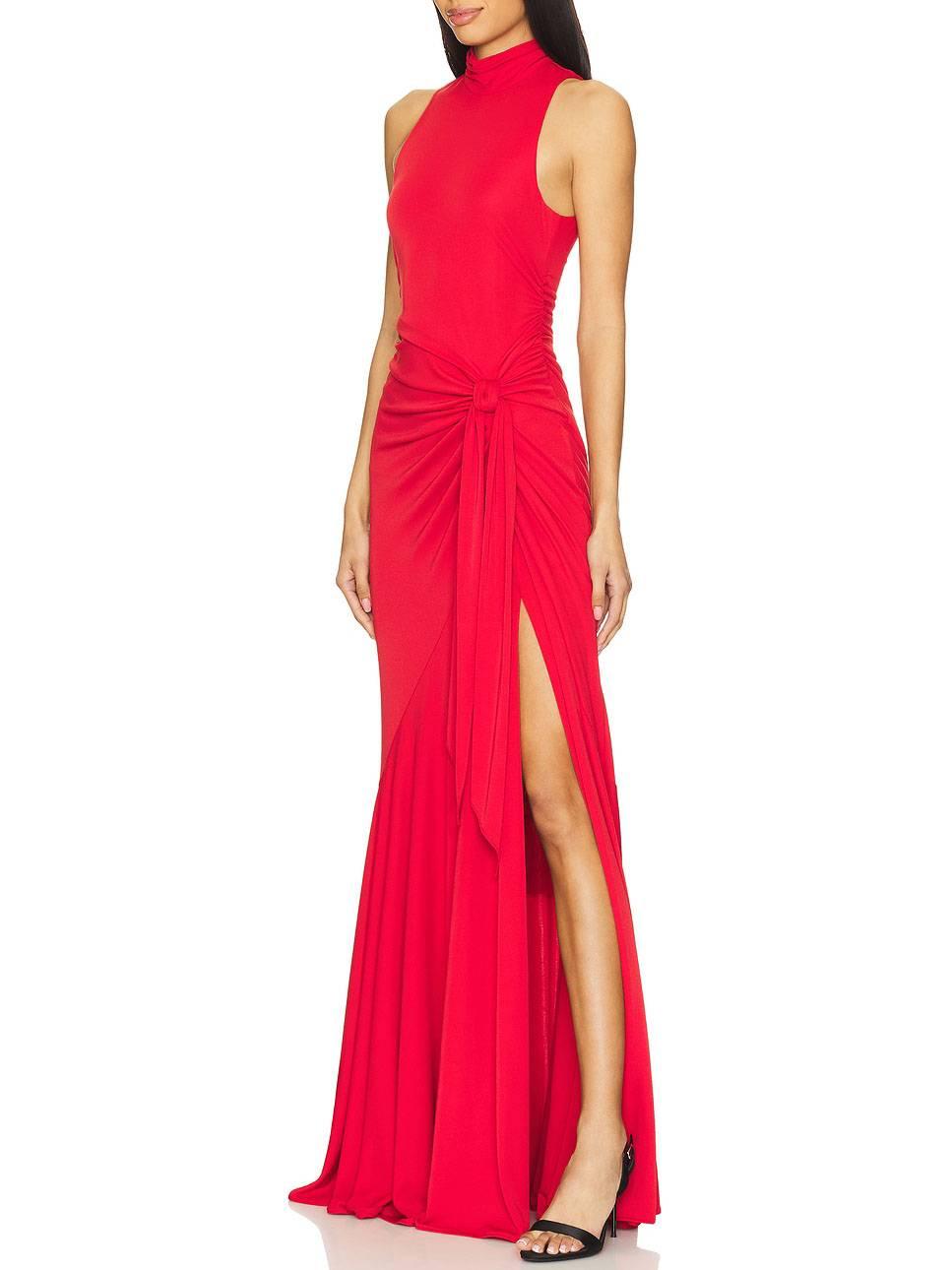 Aurohaya Lace-Up Design Side Slit Maxi Dress