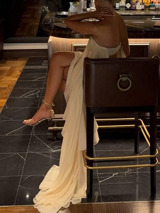 Aurohaya Tube Top Irregular Hem Maxi Dress