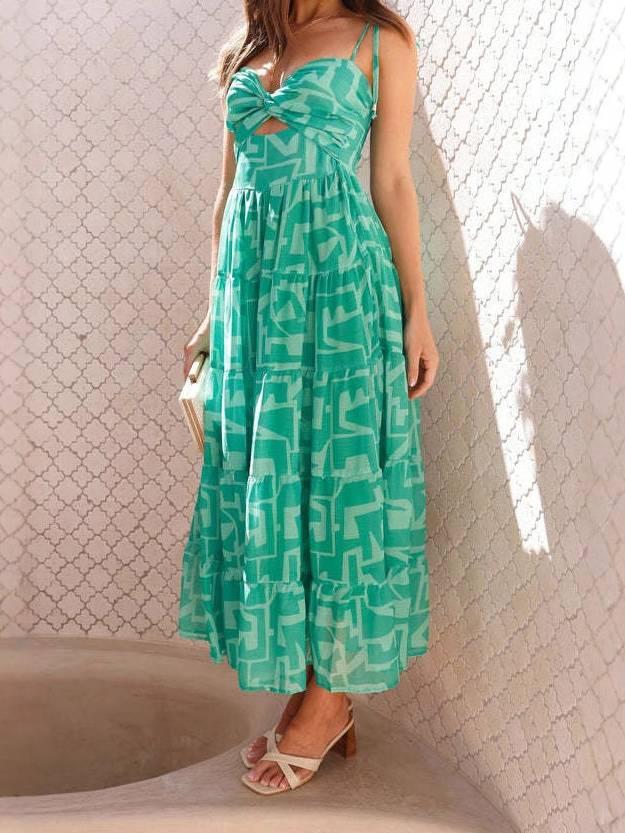 Aurohaya Printed Suspender Midi Dress