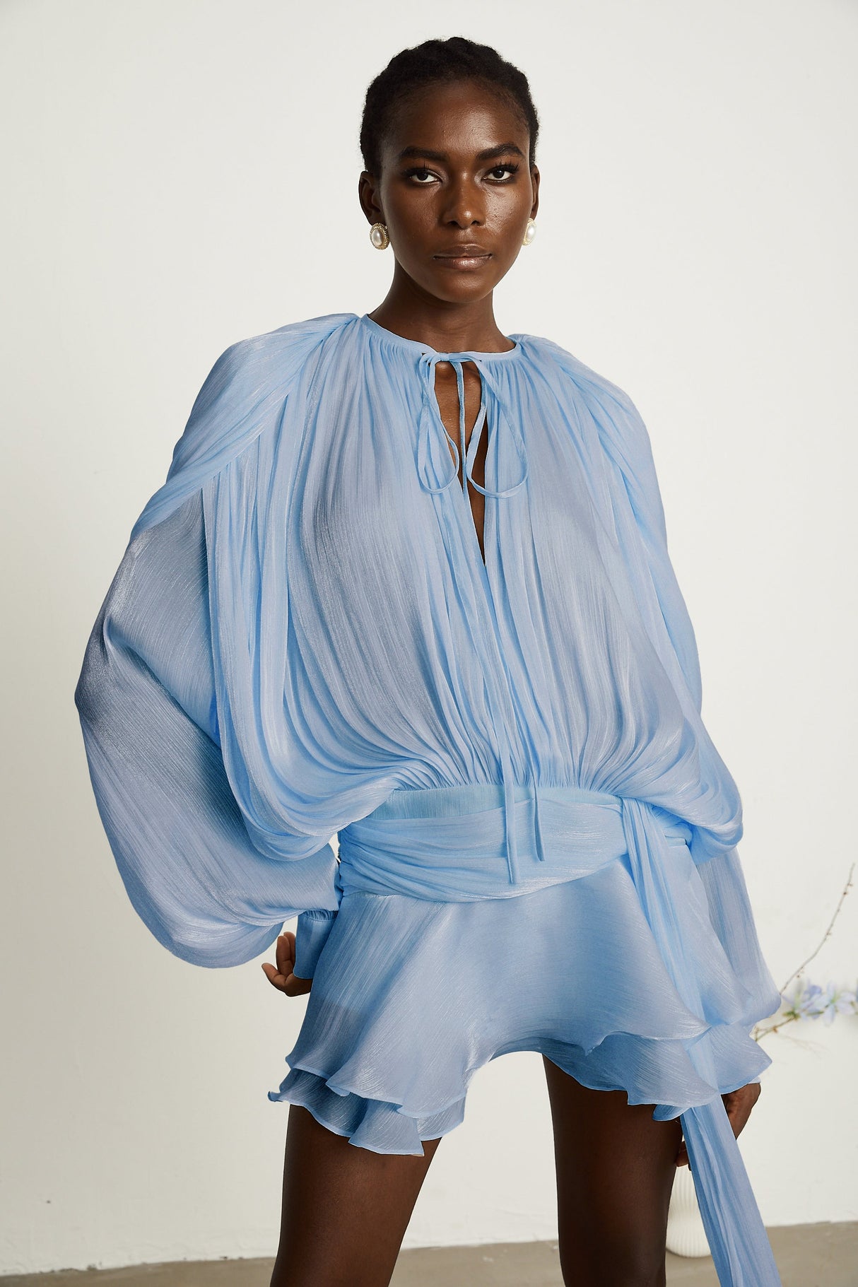 Aurohaya Eugénie Blue Fully Pleated Ruffled Mini Dress