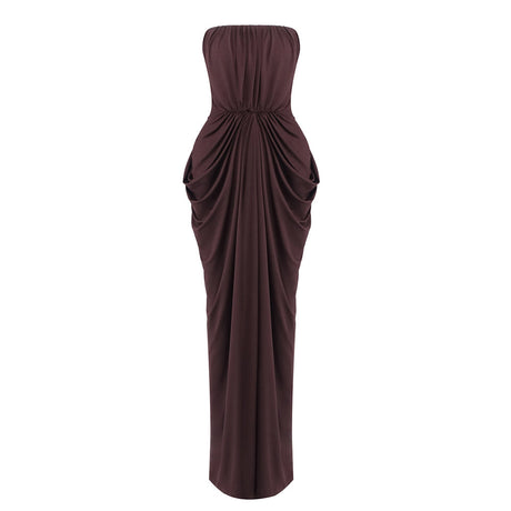 Aurohaya Iphigénie Strapless Draped Maxi Dress Dark Brown