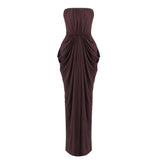 Aurohaya Iphigénie Strapless Draped Maxi Dress Dark Brown