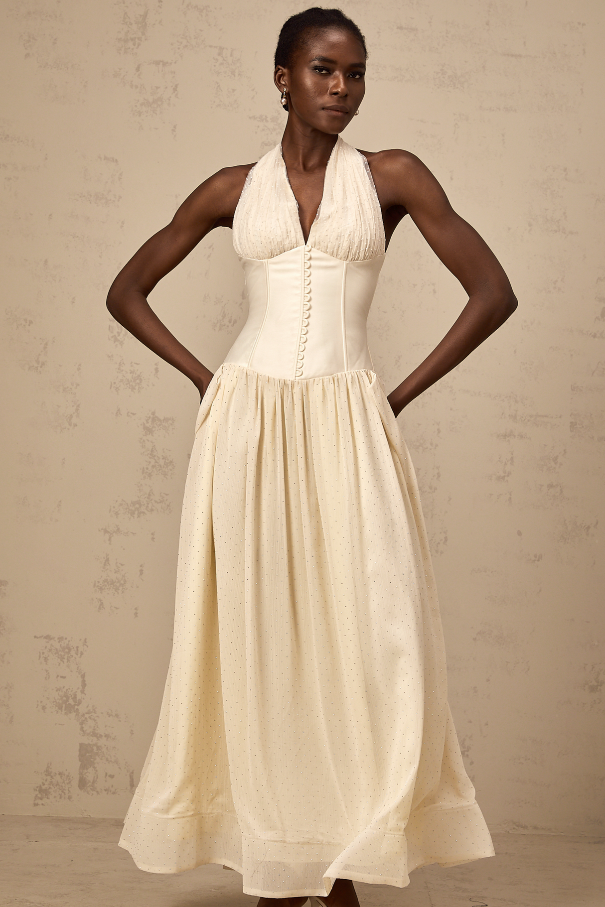 Aurohaya Charlotte halterneck tulle midi dress