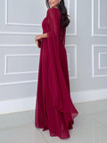 Aurohaya Elegant Cape Sleeve Slit Long Party Maxi Dress
