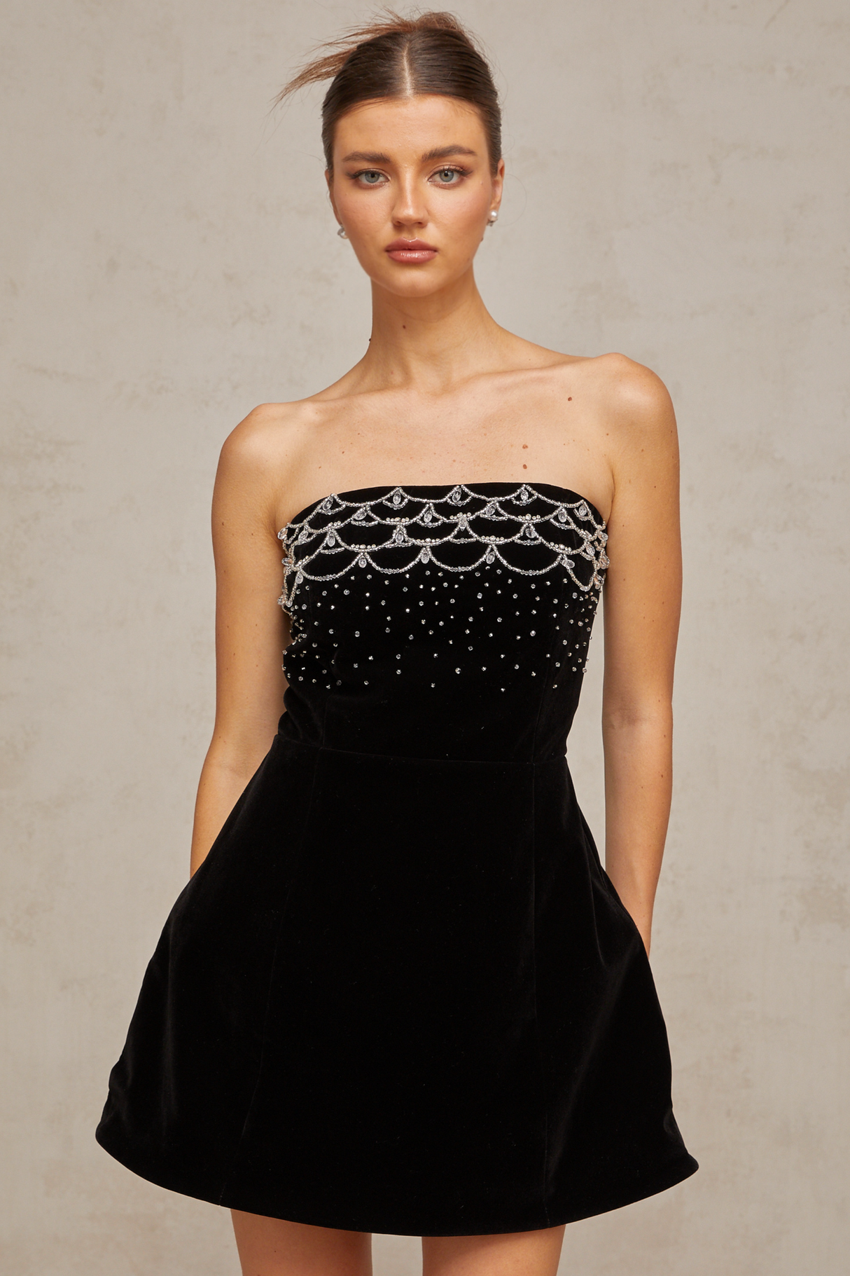 Aurohaya Sandrine crystal-embellished velvet mini dress