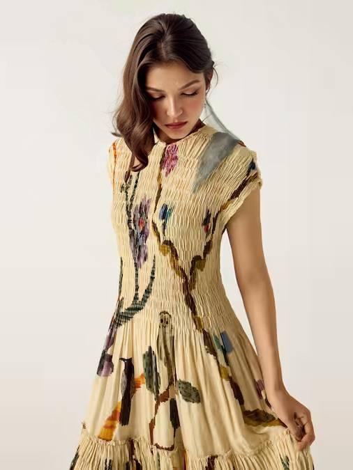Aurohaya Pleated Print Maxi Dress