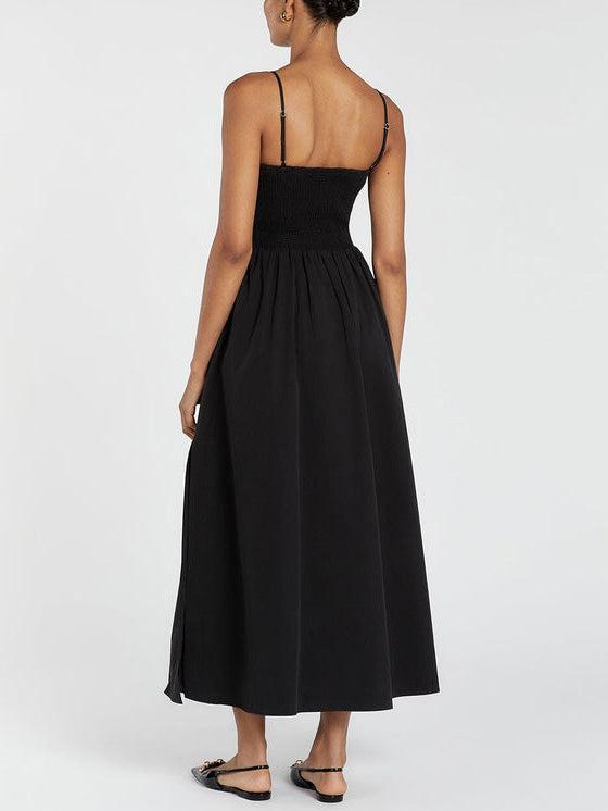 Aurohaya Fashionable Spaghetti Strap Solid Color Slit Midi Dress