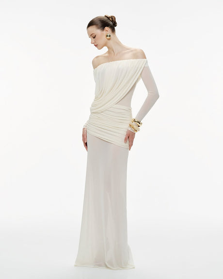 Aurohaya Apolline Off-Shoulder Draped Evening Maxi Dress