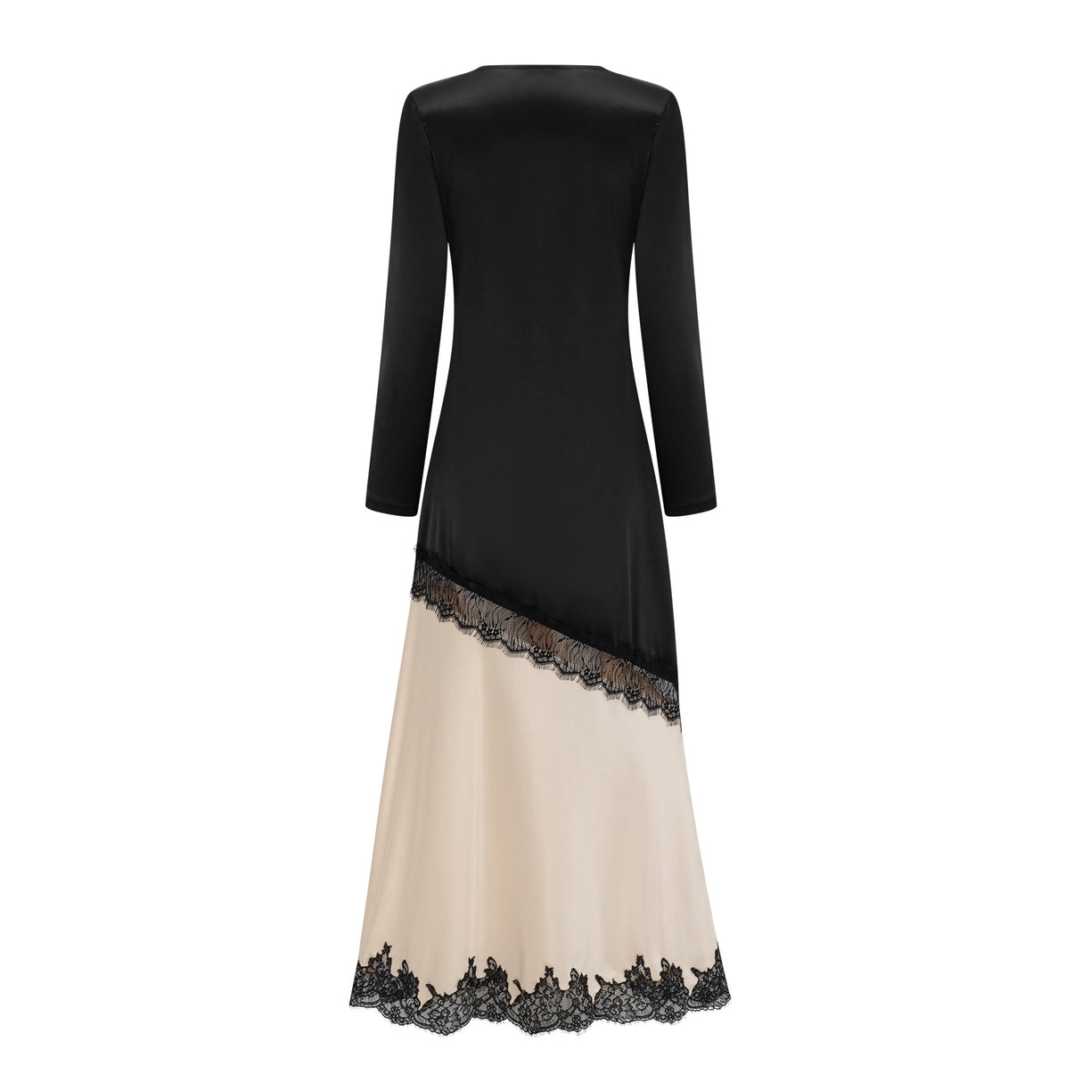 Aurohaya Raphaëlle Neutrals Lace Panel Satin Maxi Dress