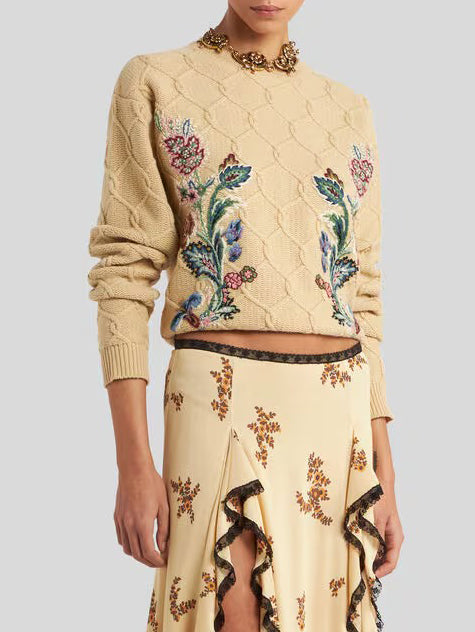 Rose Embroidered Knitted Cardigan