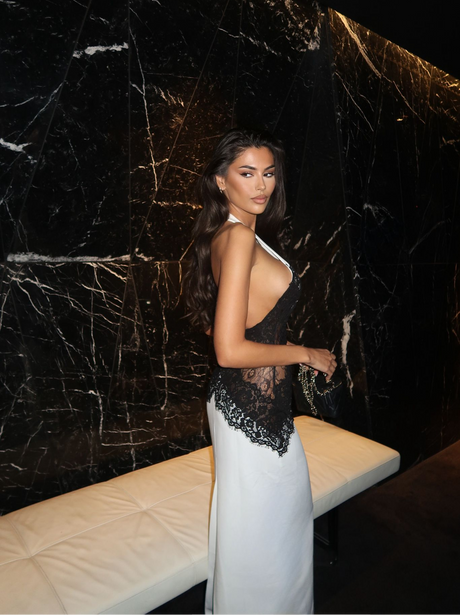 Aurohaya Noctyra Open-Back Black Lace Maxi Dress