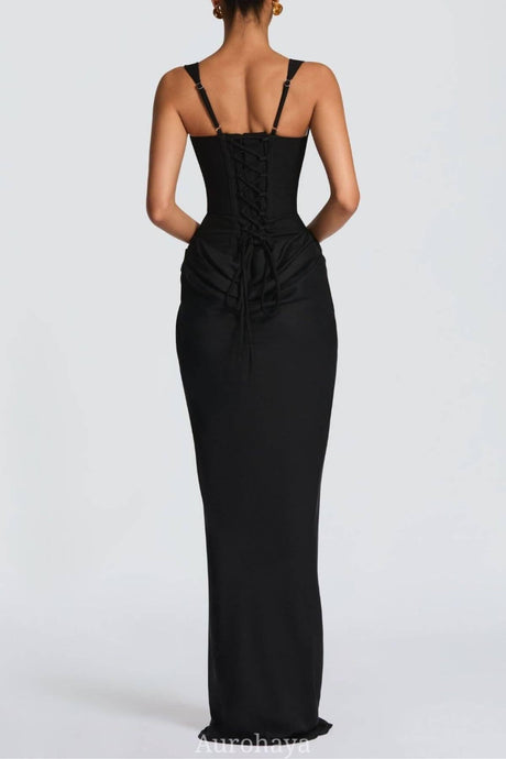 Hortense Square Neck Corset Maxi Dress / Black