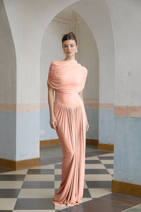 Aurohaya Catherine asymmetrical pleated maxi dress in Pink