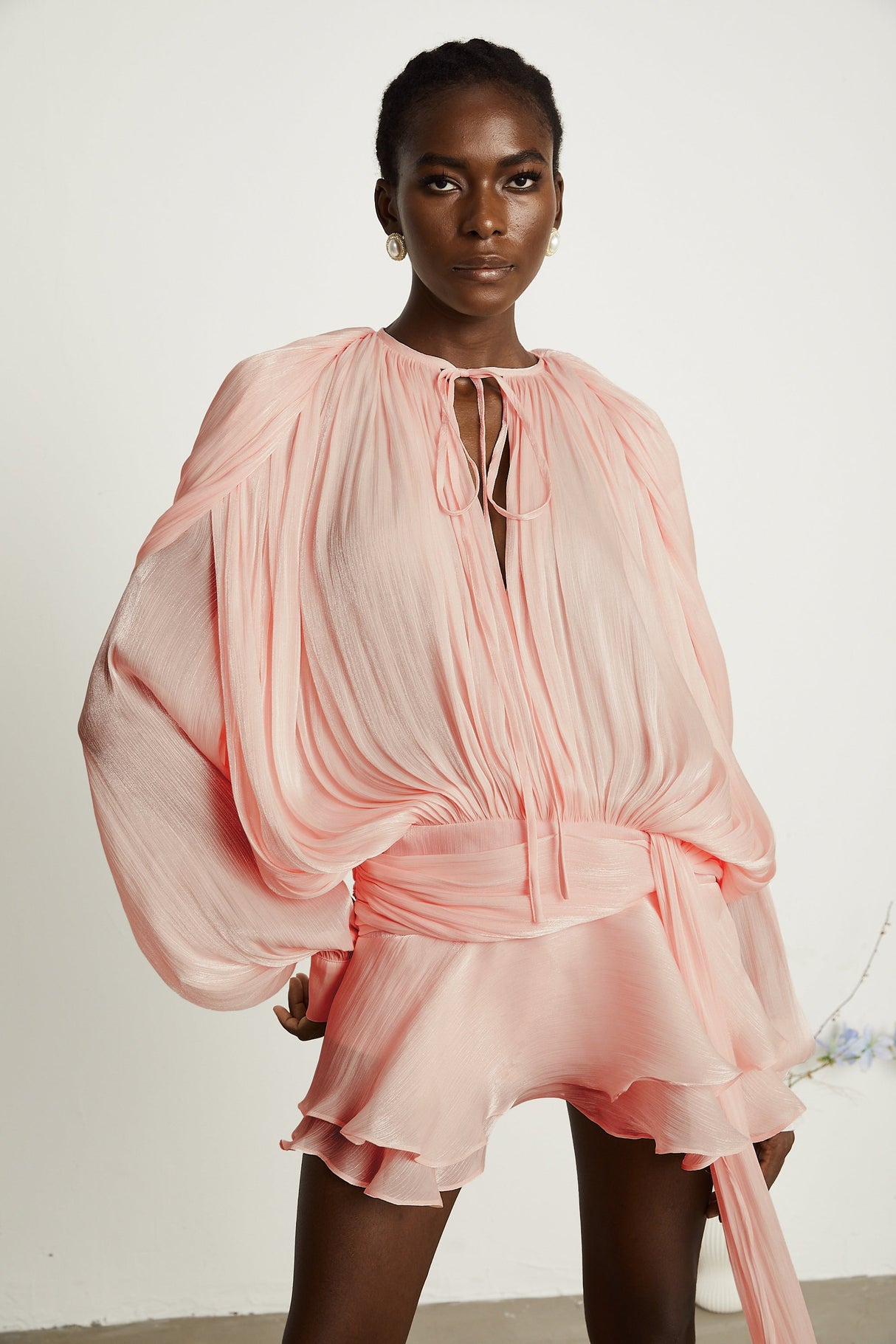 Aurohaya Eugénie Pink Fully Pleated Ruffled Mini Dress