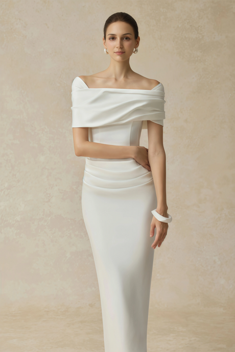 Aurohaya Valérie White Draped Midi Dress