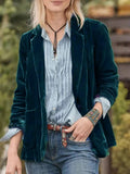 Aurohaya Vintage Velvet Blazer for Women Single-Breasted Lapel Collar Jacket with Pockets