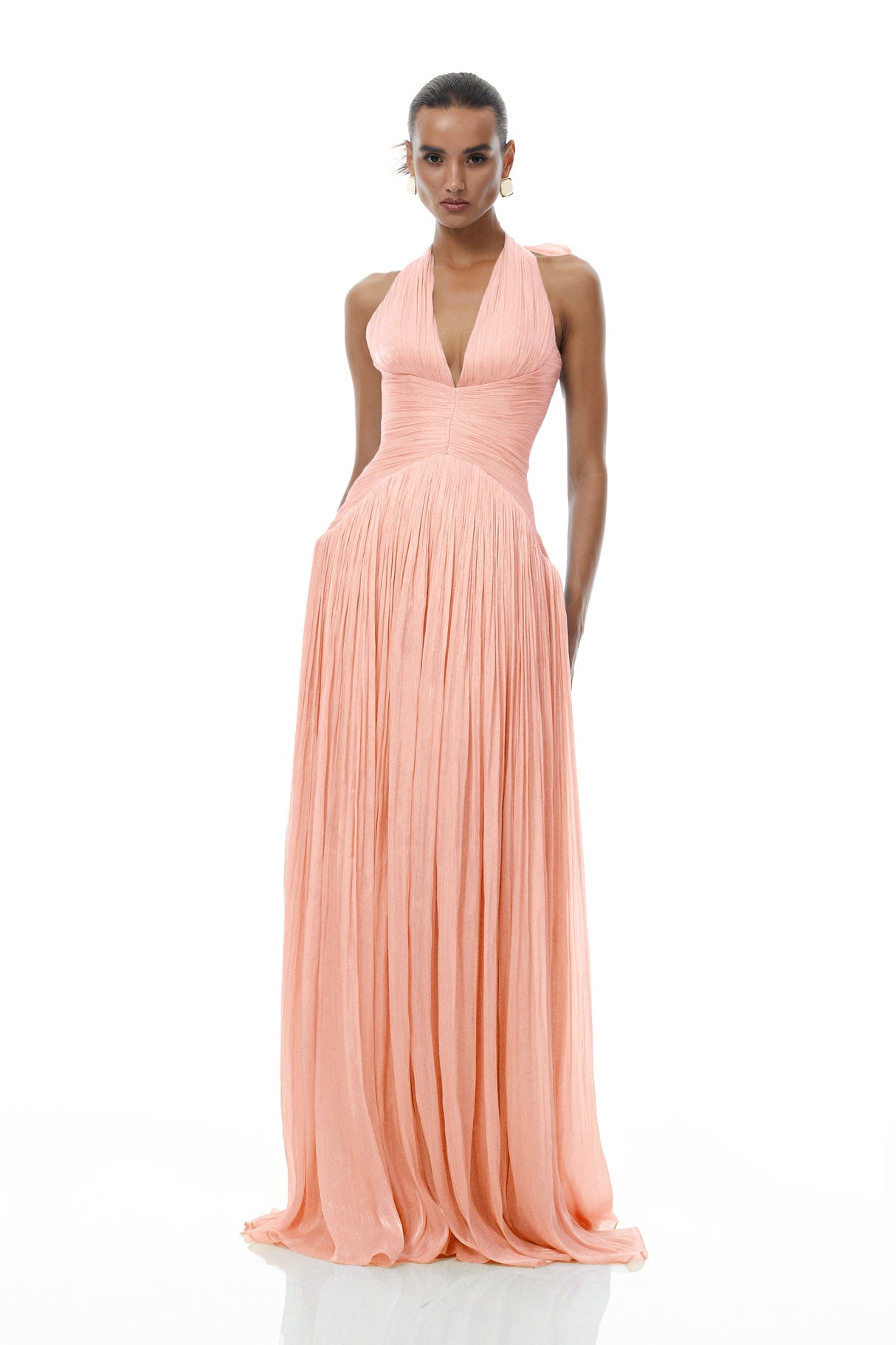 Aurohaya Térébenthine Pink Glossy Gathered Maxi Dress
