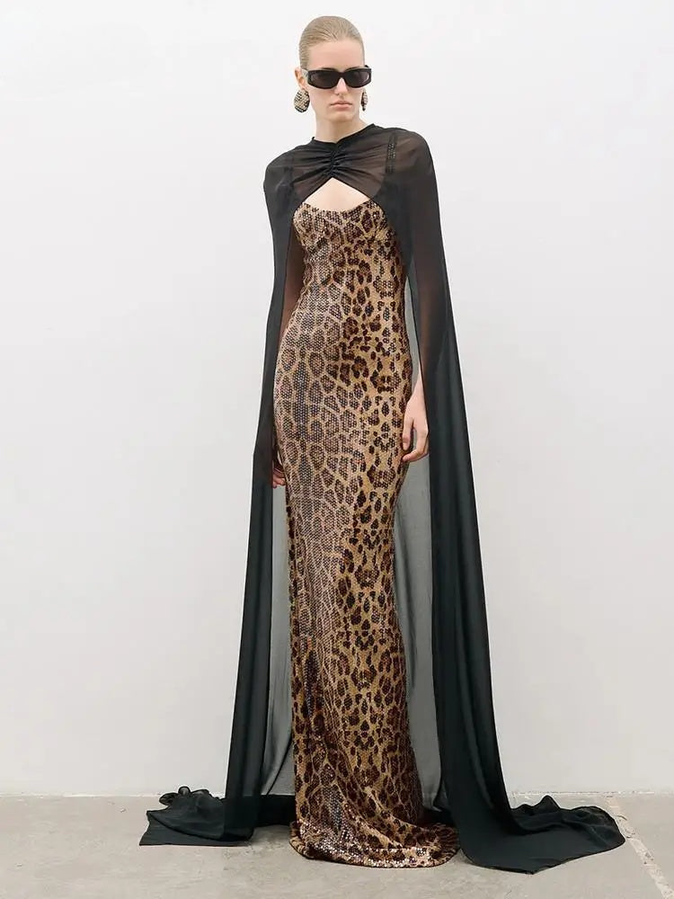 Aurohaya Cassandra Print Sequin Maxi Dress Yellow