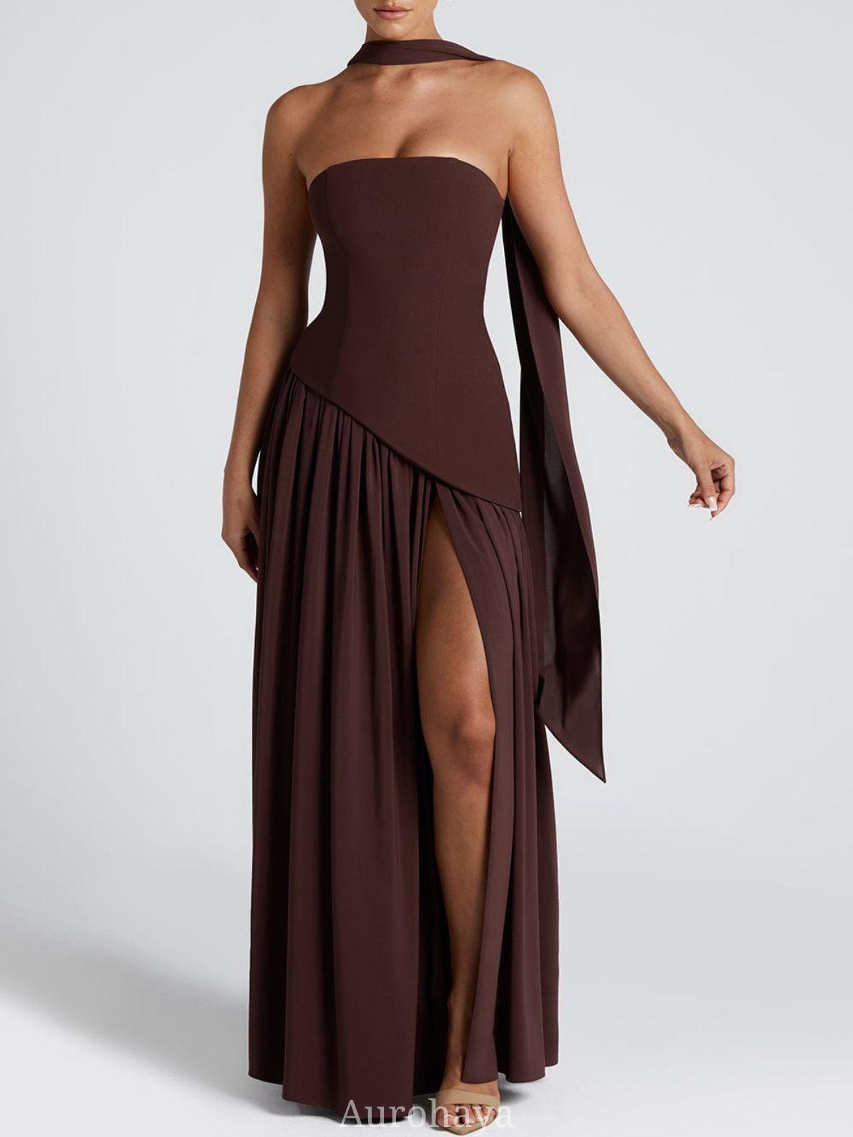 Aurohaya Solène Asymmetrical Maxi Gown Drak brown