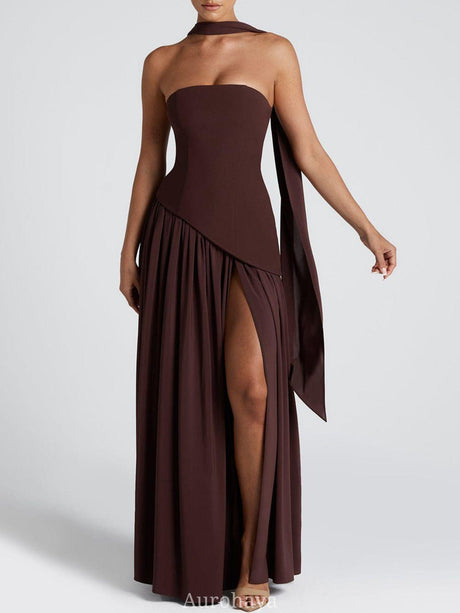 Aurohaya Solène Asymmetrical Maxi Gown Drak brown