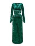 Modern Cutout Shirred Diamond Velvet Maxi Dress
