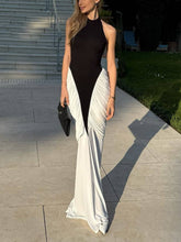 Unique Design Black And White Contrast Color Dress